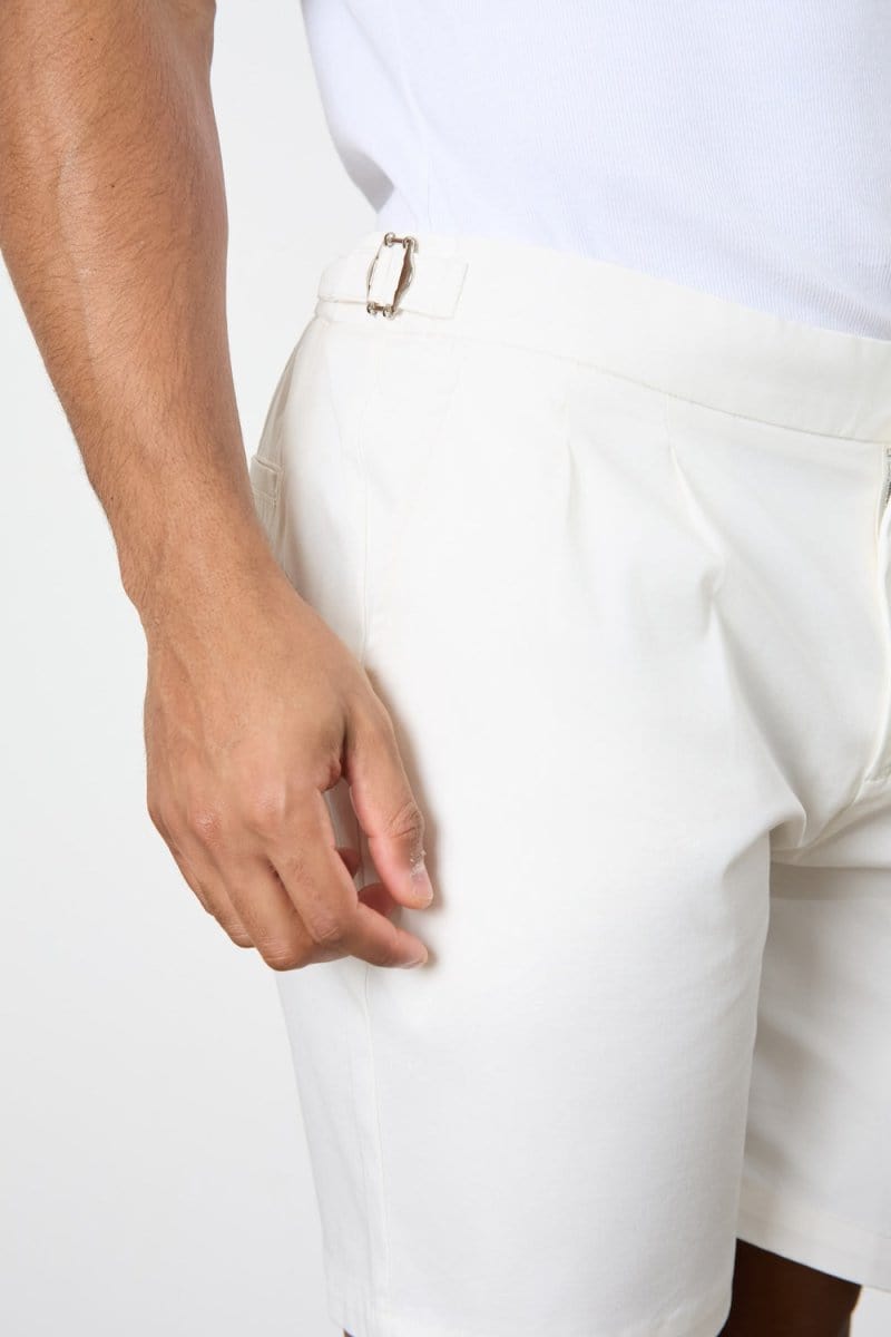 Smart Pleated Cotton Side Adjust Short in White - TAILORED ATHLETE - ROW