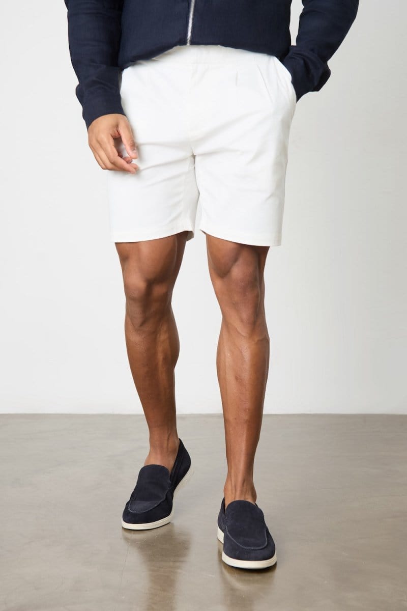 Smart Pleated Cotton Side Adjust Short in White - TAILORED ATHLETE - ROW