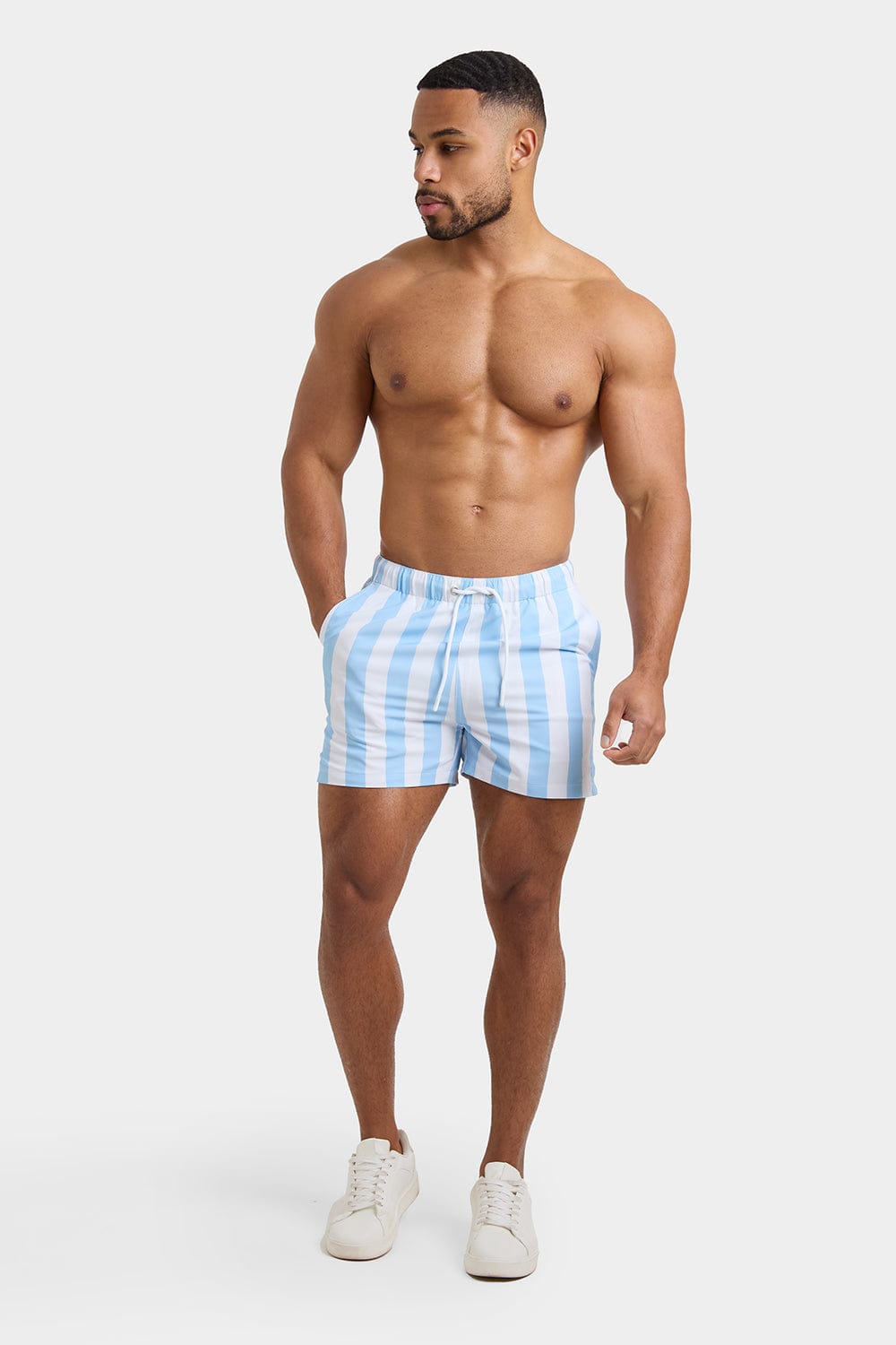 Printed Stripe Swim Shorts in Blue/White - TAILORED ATHLETE - ROW