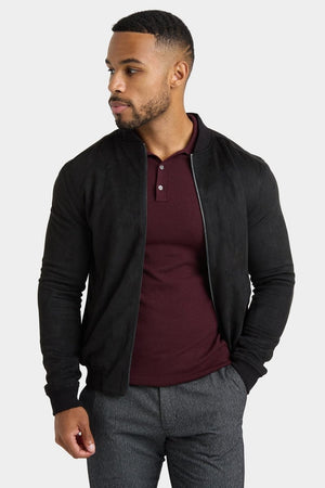 Suede Look Bomber Jacket in Black - TAILORED ATHLETE - ROW