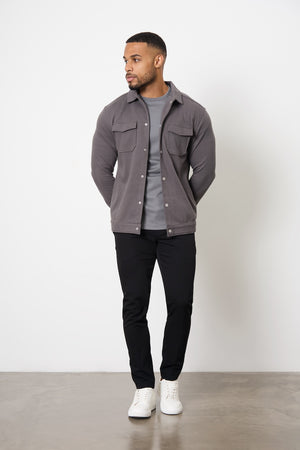 Twill Jersey Shacket in Steel Grey