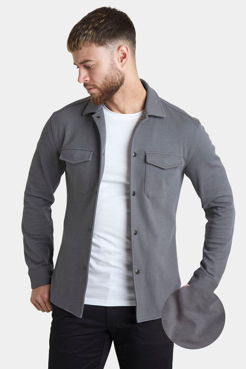 Twill Jersey Shacket in Graphite - TAILORED ATHLETE - ROW