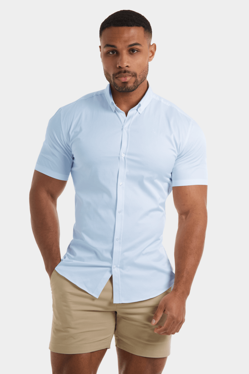 Muscle Fit Short Sleeve Signature Shirt in Blue - TAILORED ATHLETE - ROW