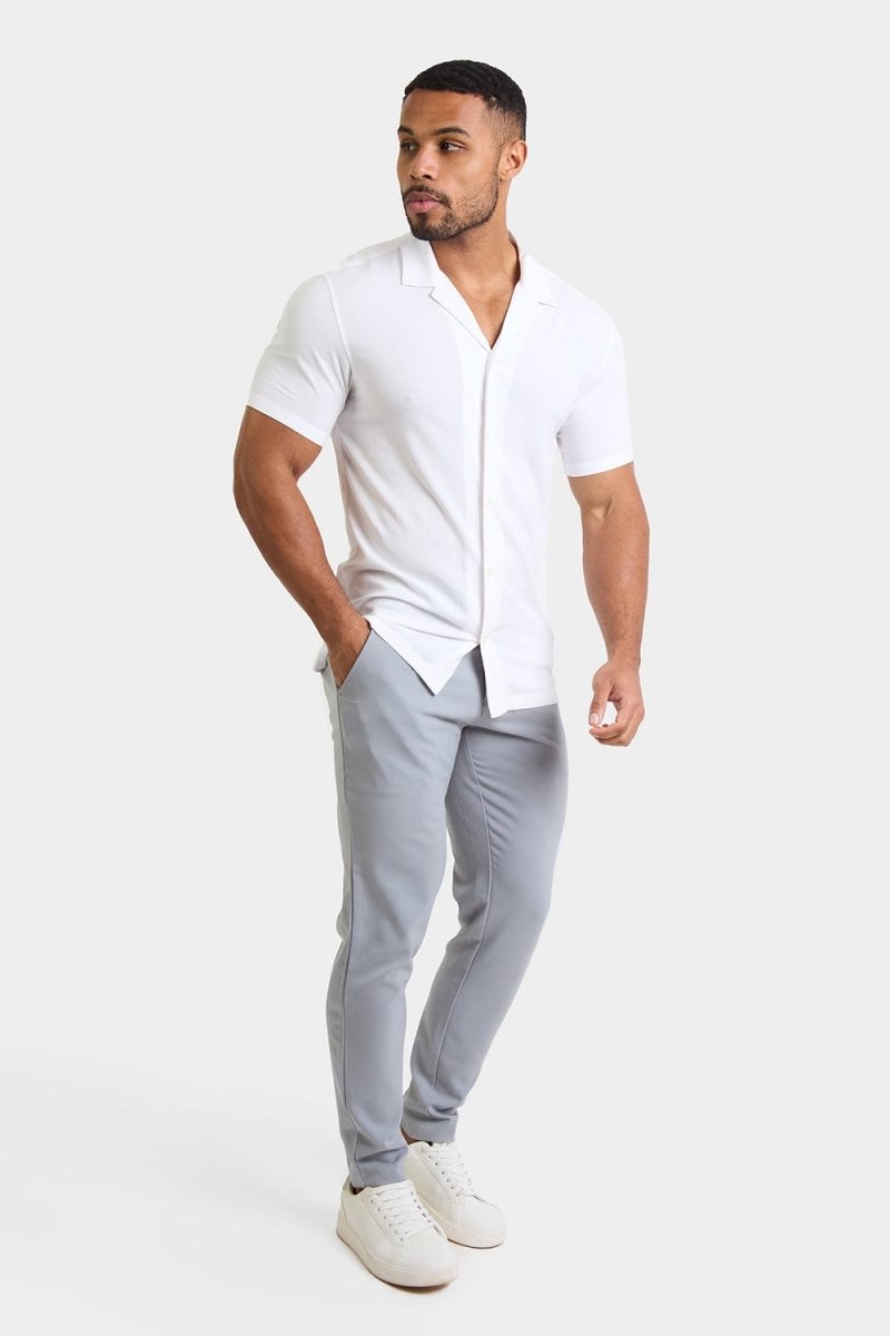 Muscle Fit Short Sleeve Viscose Shirt in White - TAILORED ATHLETE - ROW