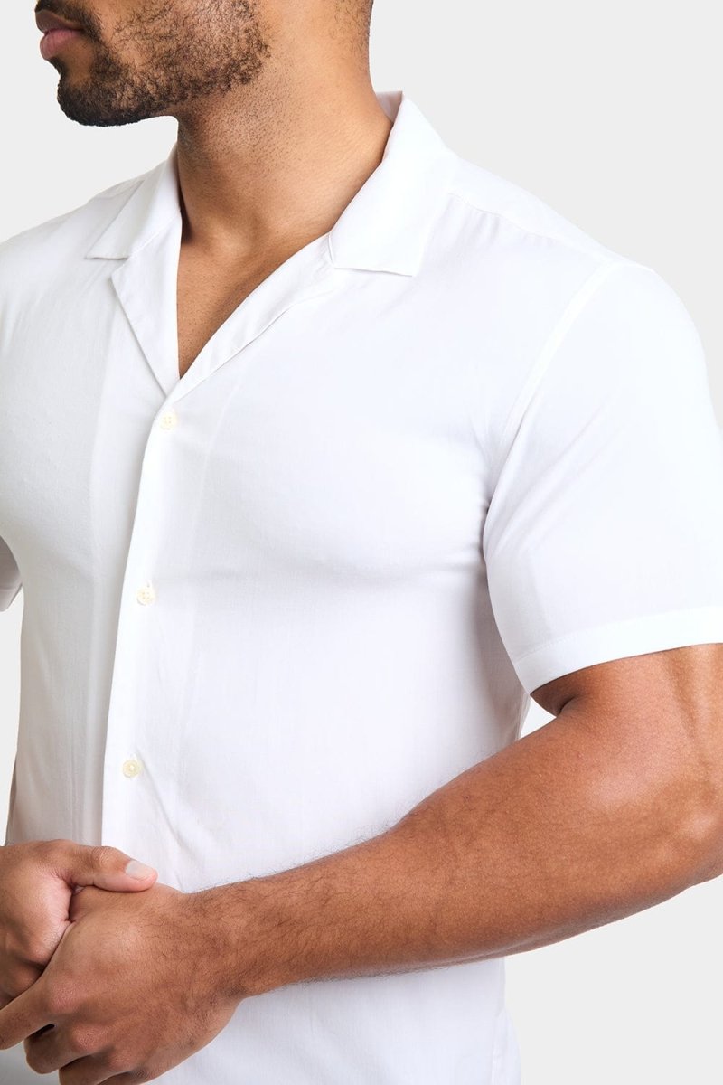 Muscle Fit Short Sleeve Viscose Shirt in White - TAILORED ATHLETE - ROW