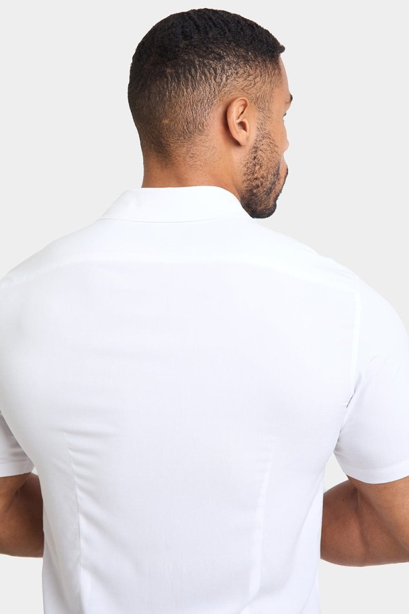 Muscle Fit Short Sleeve Viscose Shirt in White - TAILORED ATHLETE - ROW
