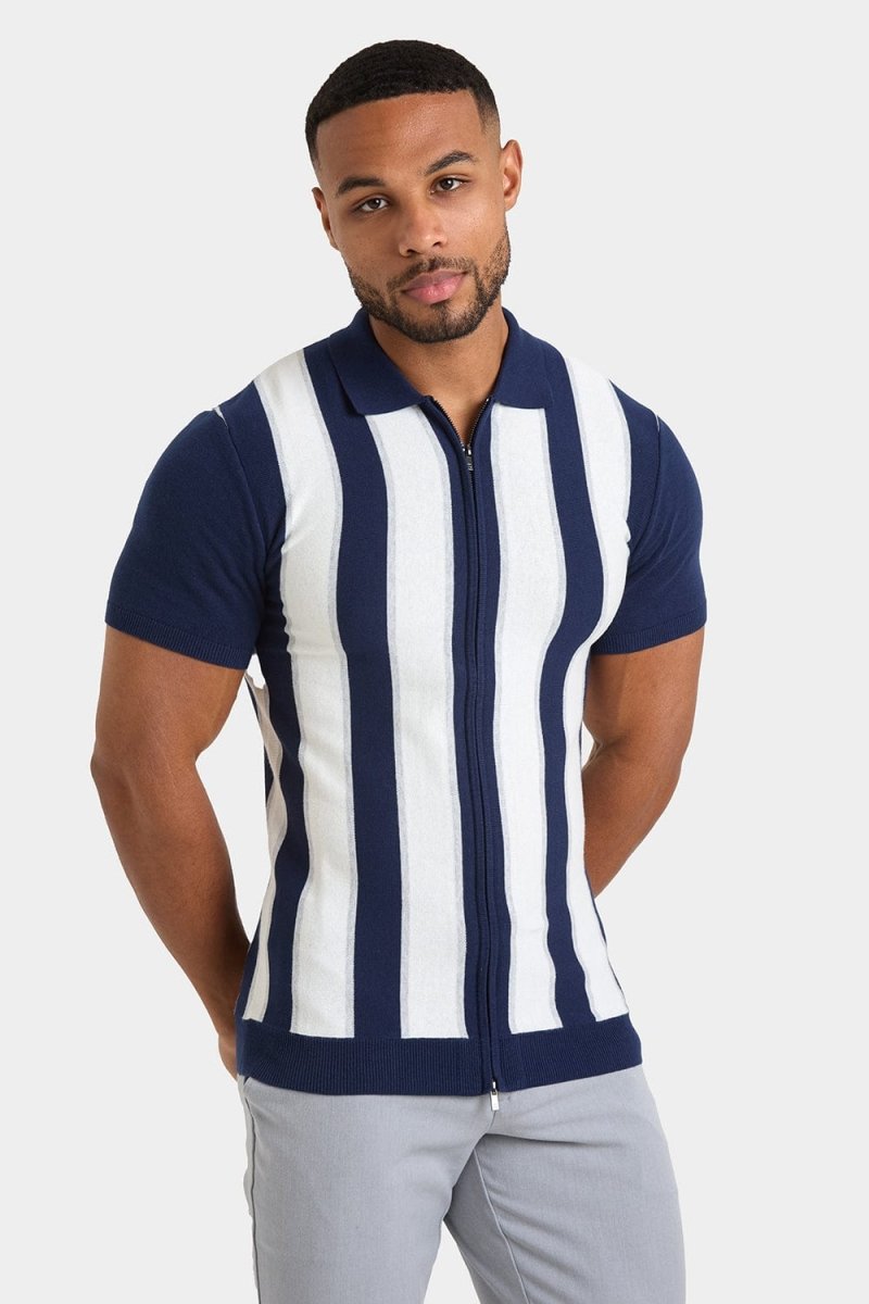 Zipped Knitted Shirt in Navy - TAILORED ATHLETE - ROW