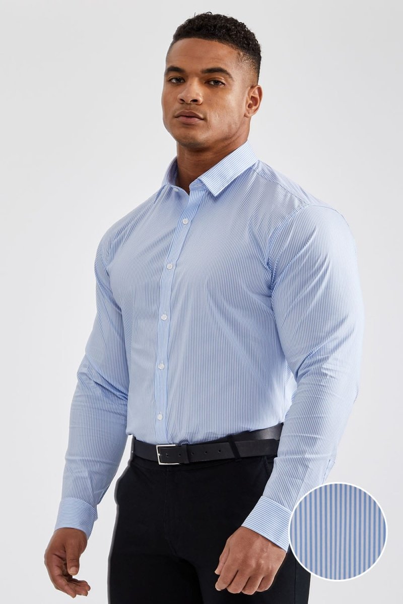 Essential Business Shirt in Striped Light Blue - TAILORED ATHLETE - ROW
