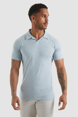 Slub Open Collar Polo Shirt In Slate Blue - TAILORED ATHLETE - ROW