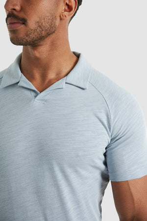 Slub Open Collar Polo Shirt In Slate Blue - TAILORED ATHLETE - ROW
